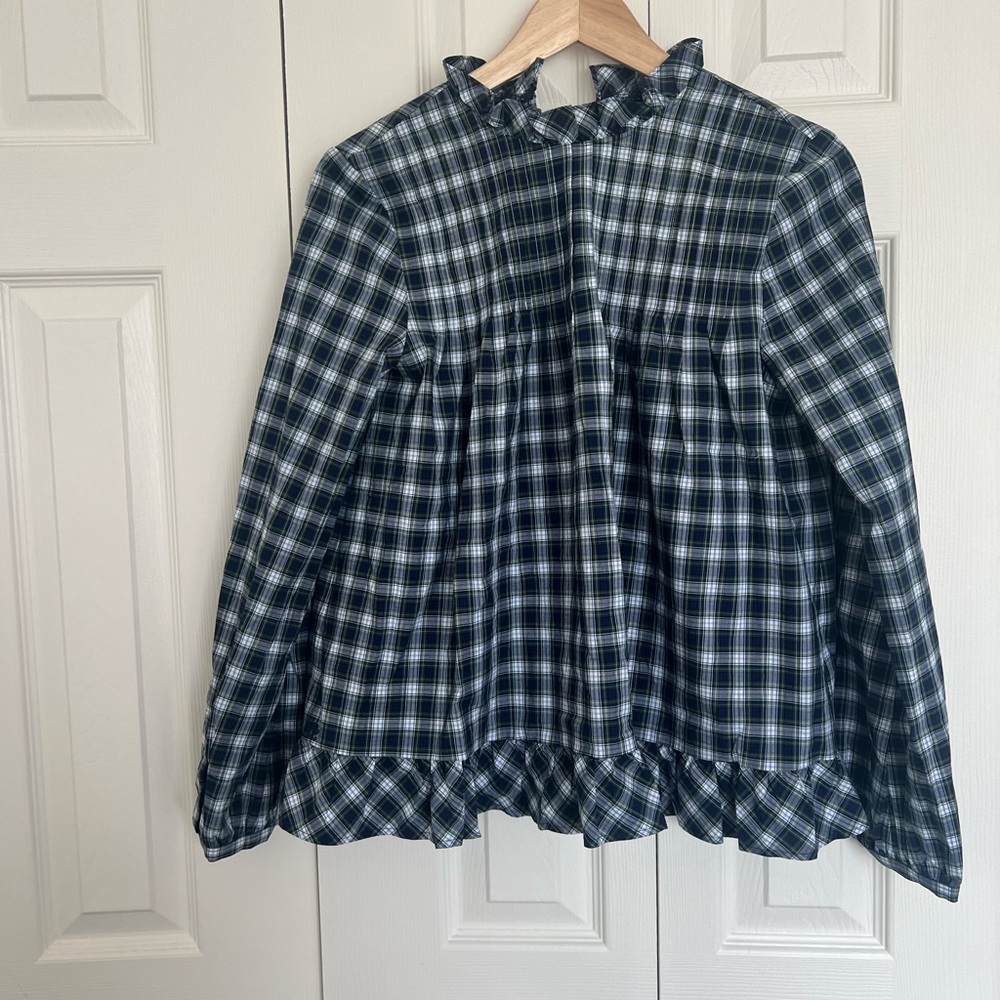 Polo Ralph Lauren Plaid Ruffle Collar Blouse size 14
